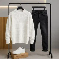 پلیور بافت مردانه یقه گرد مدل arman- سفید