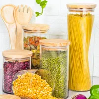 بانکه حبوبات و تنقلات شیشه ای درب چوبی