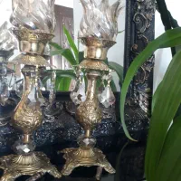 لوسترکریستالی و شمعدان برنز|لوستر و چراغ آویز|ملایر, |دیوار