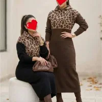 کفتان‌ بافت کلاهدار پلنگی(با کیفیت)شومیز شلوار ست