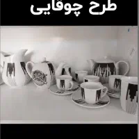 بشقاب وفنجون .قوری وقندون .با پارچه ست