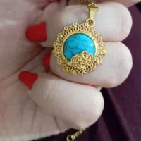 دو تا گردنبند فیروزه استیل طرح طلا