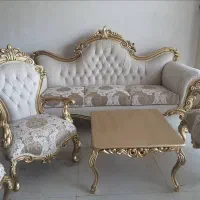 مبل  ۷ نفره  تمام چوب ورق طلا