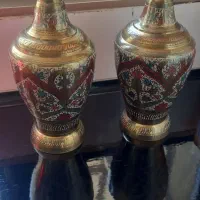 دو عدد گلدان قلم کاری شده با دست  از جنس برنز خالص