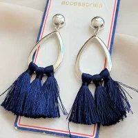 گوشواره آویز بلند ابریشمی مدل29 سورمه ای