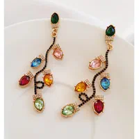 گوشواره آویز بلند نگینی چند رنگ|بدلیجات|کرمان, |دیوار