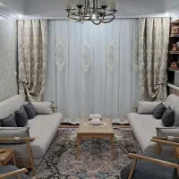 دو عدد پرده پنل شانل ترک طلاکوب کتان