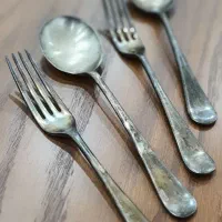 قاشق چنگال آبکاری نقره Walker & Hall انگلیسی قدیمی
