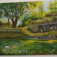 تابلو رنگ روغن (صبح روستا)