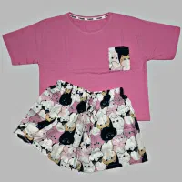 تیشرت کراپ و شرتک کوتاه ست