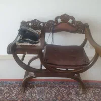 میز وصندلی تلفن چوبی و چرم