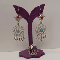 گوشواره نقره ملیله اصفهان نگین فیروزه نیشابورکد۵۱۲|جواهرات|اصفهان, مولوی|دیوار