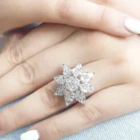 انگشتر جواهر تمام نقره مدل گل ستاره ای