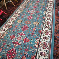 گلیم ماشینی یک متر در ۴ متر با طرح سنتی فیروزه ای