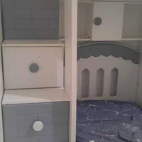 تخت دو طبقه کلبه به همراه کمد و میز تحریر|تخت و سرویس خواب|اندیشه, |دیوار
