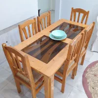 میز ناهارخوری ۶ نفره روستیک تمام چوب خودرنگ
