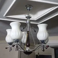 لوستر ۵ شعله چوب و استیل مشابه نو