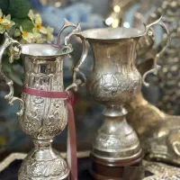 یک جفت کاپ عتیقه روکش نقره برنجی