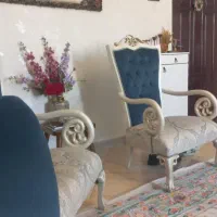 مبل ۹ نفره استیل کلاسیک چوب اصل رنگ صدفی سالم