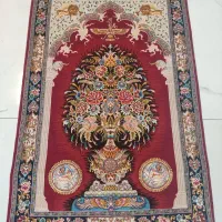 فرش دستبافت زرع نیم قلی نامی گلدانی چله ابریشم