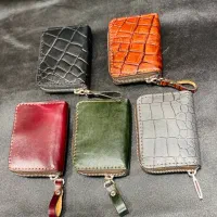 جا کارتی زیپ دار با چرم اصل طبیعی دست دوز