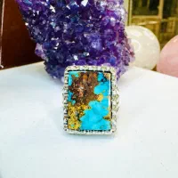 انگشتر فوق لوکس سنگ فیروزه آبی شجری طلایی نیشابوری|بدلیجات|تبریز, |دیوار