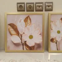 تابلو سه تیکه گل برجسته طلاکوب