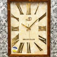 ساعت دیواری مستطیلی تمام چوب طبیعی روس زمینه پتینه