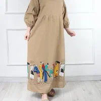 پیراهن ساحلی زنانه لینن طرح آدمکی یا بازار|لباس|بندر ترکمن, |دیوار