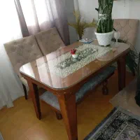 میز ناهار خوری ۴ نفره نو چوب راش ، با شیشه و صندلی