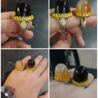 انگشتر فوق کلکسیونی عقیق معدنی تراش ارتفاع دار