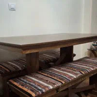 میز ناهار خوری تمام چوب چهار نفره نیمکت دار