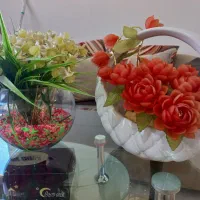 دو عدد گلدان با گل