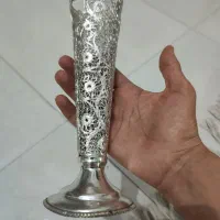 گلدان ملیله . شاخه گل نقره