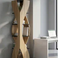 دکور دکوراسیون کتابخانه قفسه فلزی چوبی مدل A1