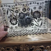 سینی گل دار شیشه ایی