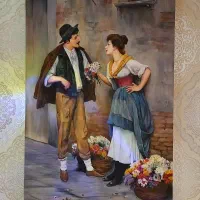 تابلو نقاشی رنگ و روغن طرح دختر گل فروش