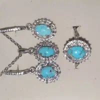 نیم ست نقره فیروزه|جواهرات|قشم, |دیوار
