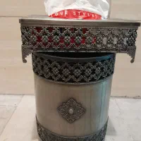 سطل زباله همراه جای دستمال کاغذی فلزی