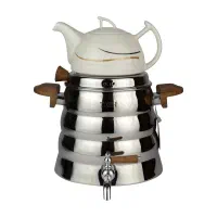 کتری قوری دسته چوبی استیل قیطاسی