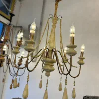 لوستر چوبی-فلزی شارلوت ۶ شاخه کرم-مسی|لوستر و چراغ آویز|تهران, نیروی هوایی (پیروزی)|دیوار