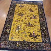 فرش تابلو فرش ابریشم ماشینی شکارگاه بافت قم نو|تابلو فرش|تهران, درختی|دیوار