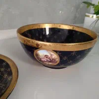 کاسه بشقاب سورمه ای وکشکول طرح چک طلایی