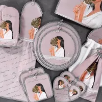 سرویس آشپزخانه پارچه ای ۱۵ تکه/سرویس دمکنی/پیشبند