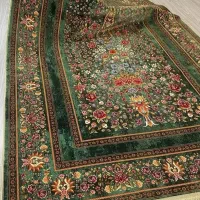 فرش کلاریس ابریشمی باغ گل سبز درخت زندگی هلنا|فرش|کاشان, شهید زجاجی|دیوار