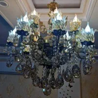 لوستر برنجی آویز ۱۶ شعله (۸ شاخه دو شعله)