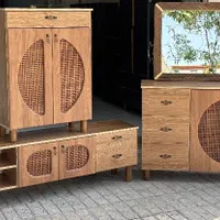 پایه چوب حصیر بیضی جاکفشی ست حصیری کنسول