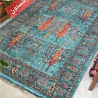 فرش ابریشمی آبی (درخت زندگانی )