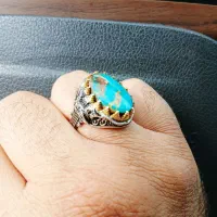 فیروزه نیشابور رکاب نقره روس رنگ ثابت دستبند عقیق