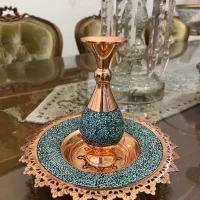 بشقاب و گلدان مس و فیروزه کوبی